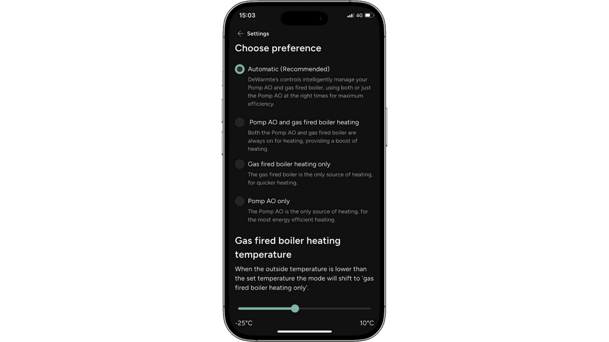App DeWarmte instelling