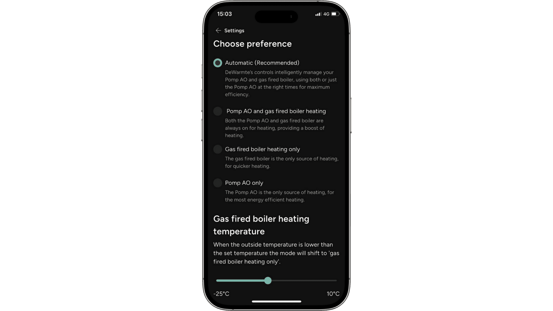 App DeWarmte instelling